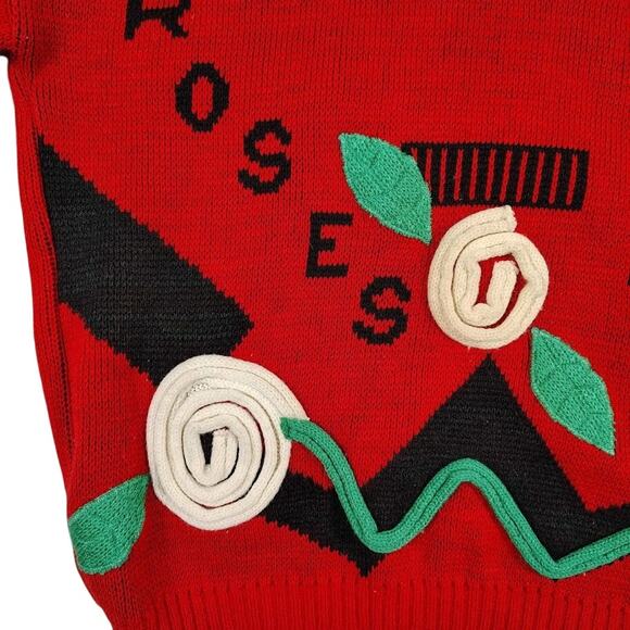 VTG Topsville Women's Red Floral Embroidered Sweater Size L **PLEASE READ** - Picture 2 of 16